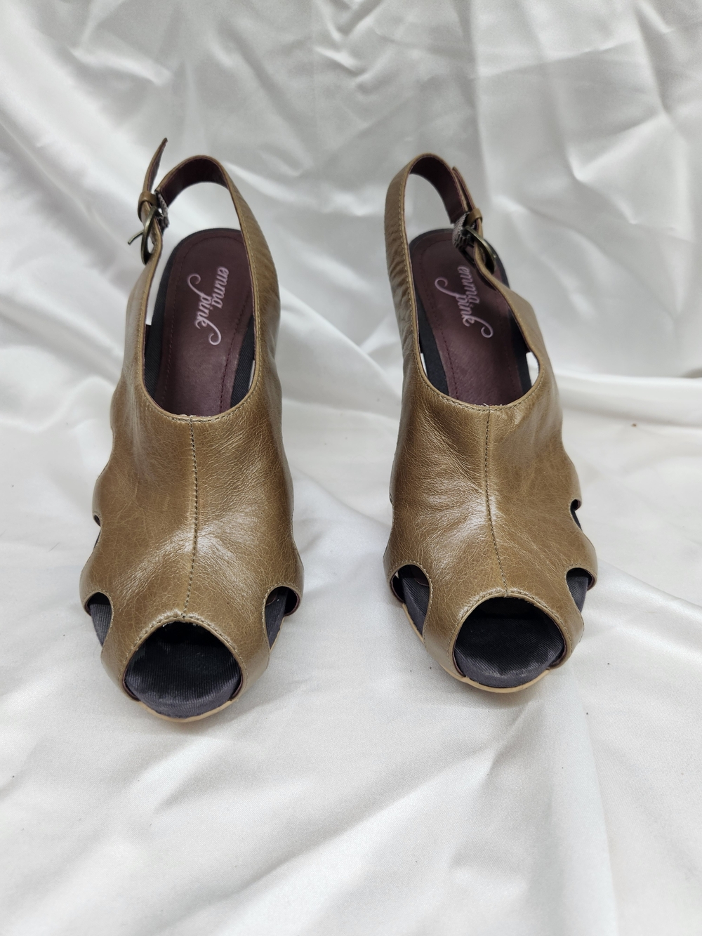 Emma Pink Peep-Toe Slingback Heels in Tan